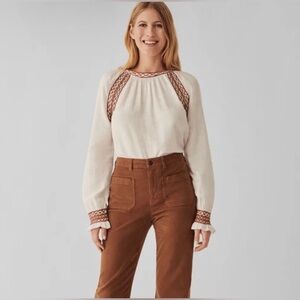 Faherty Arles Women’s Cotton Blend Embroidered Top in Ehret Size XL